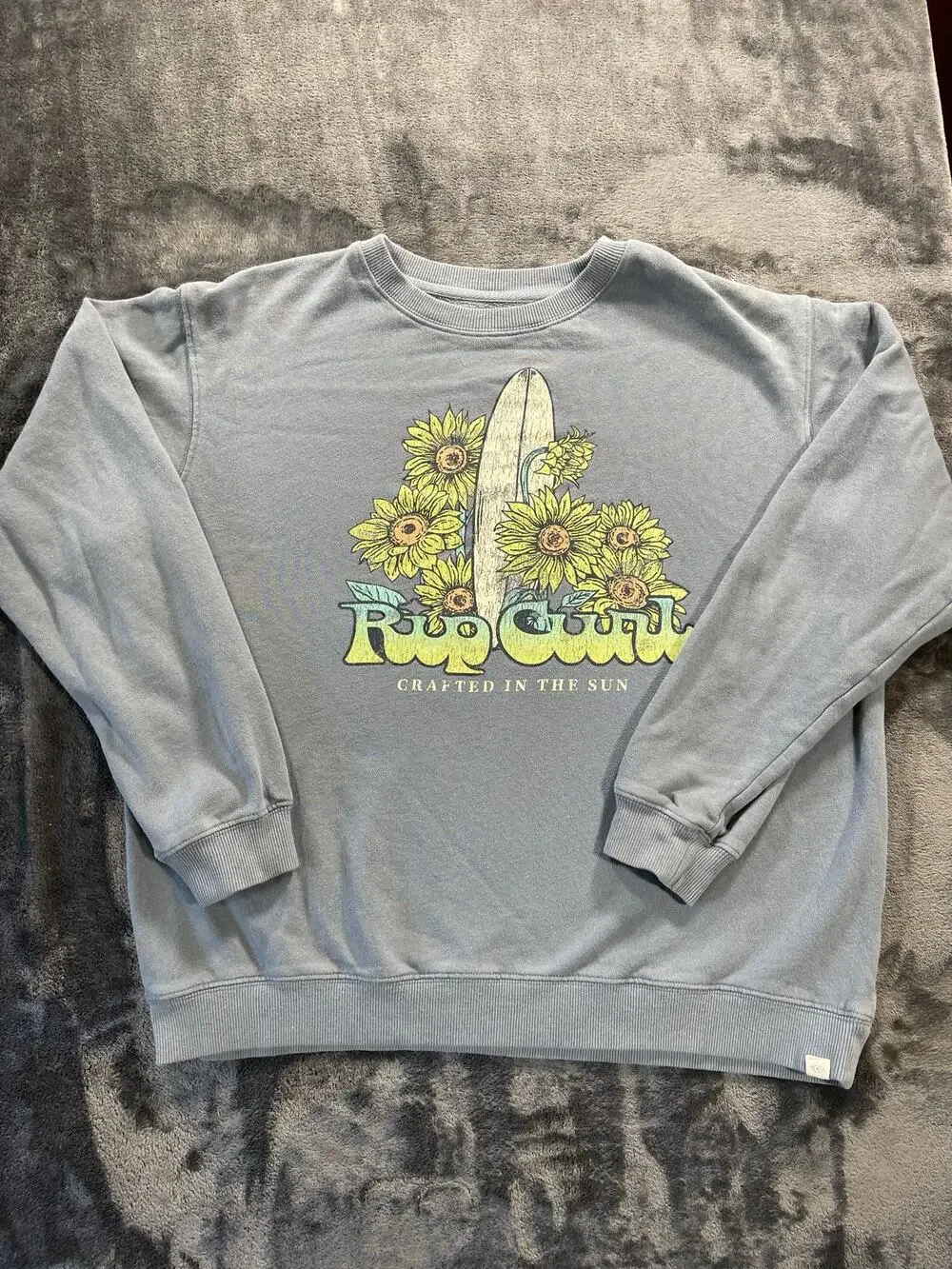 Rip Curl Surf Sweatshirt Women Small Blue Sunflower Surfboard Y2K Retro
